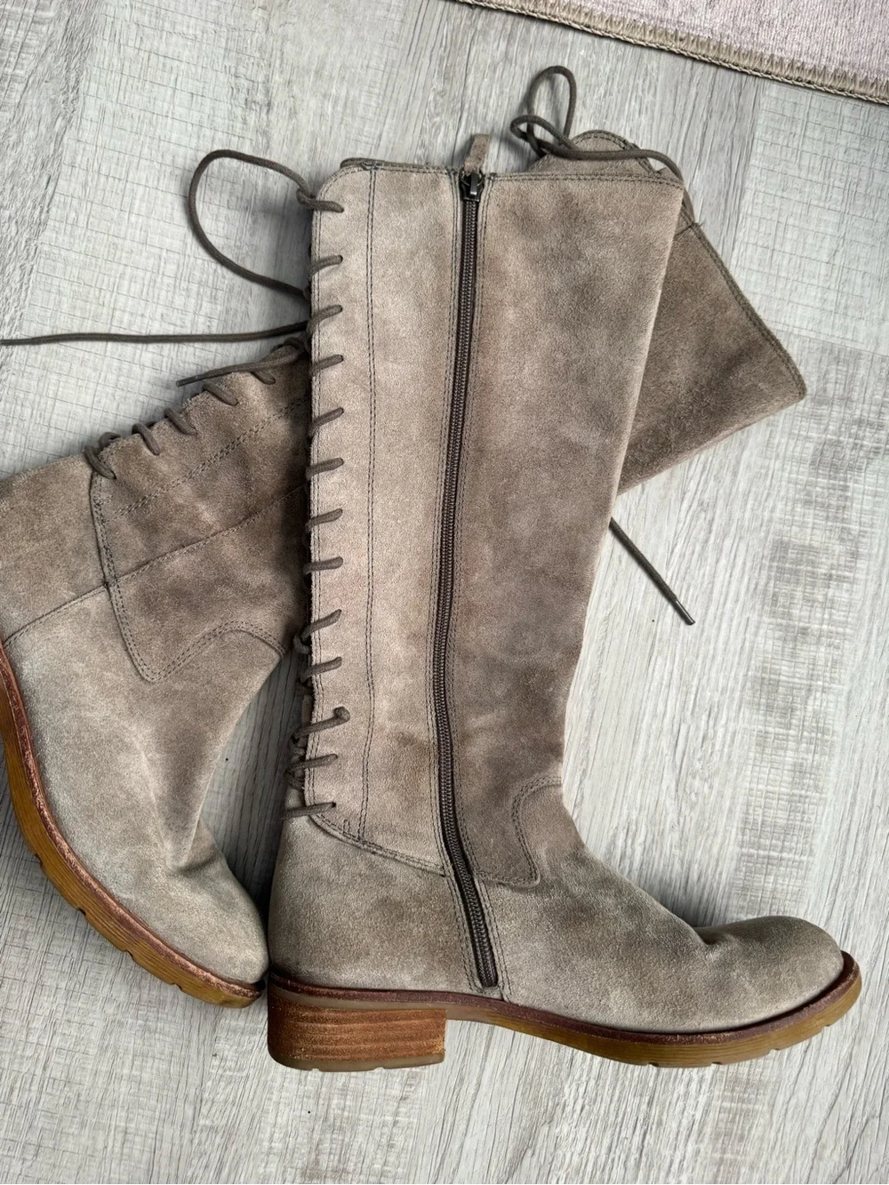 Sofft Women’s Taupe Suede Knee-High Lace-Up Boots